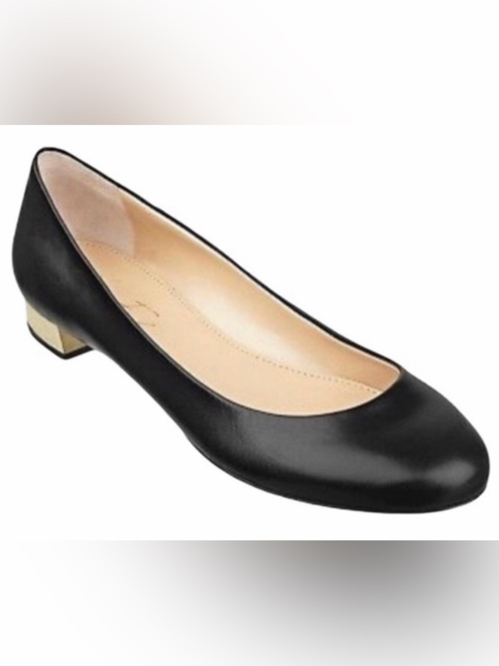 Marc Fisher Flats 6 Black Scotty Gold Heel Ballet Leather